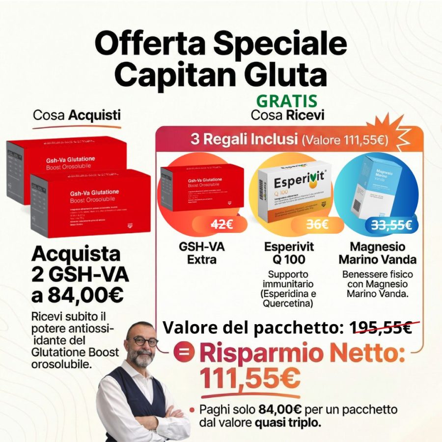 Pack Capitan Gluta (3x2 Gsh-Va Glutatione + Esperivit Omaggio + Magnesio Marino Omaggio)